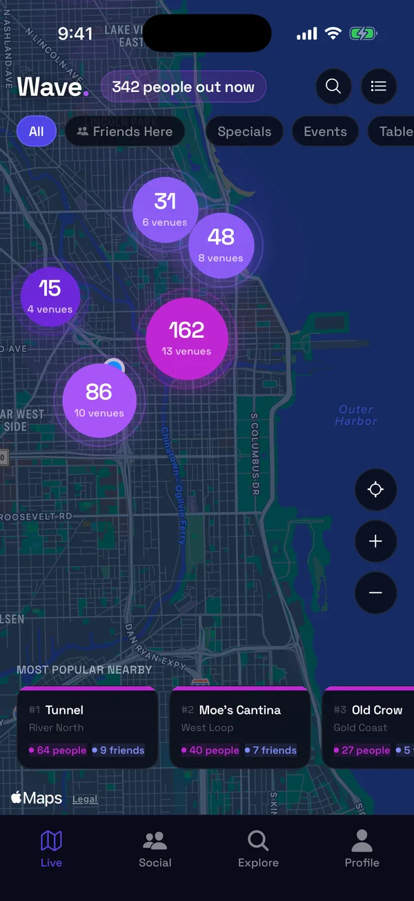 Wave live map screen